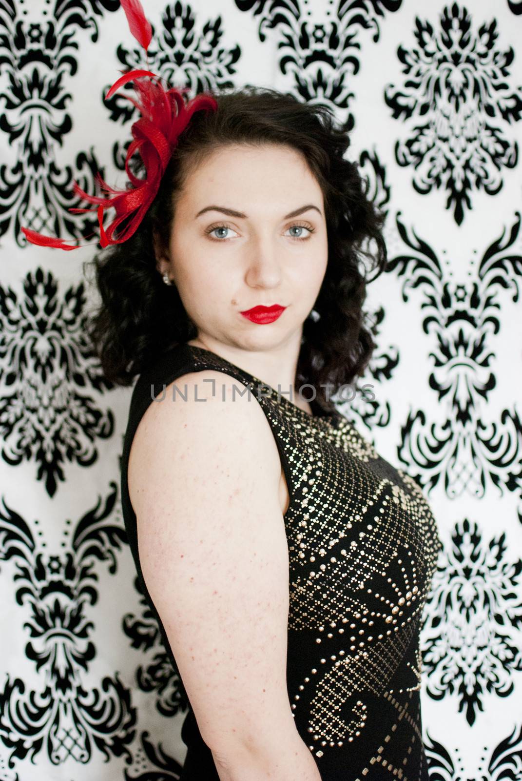 beautiful retro girl portrait in vintage style dress