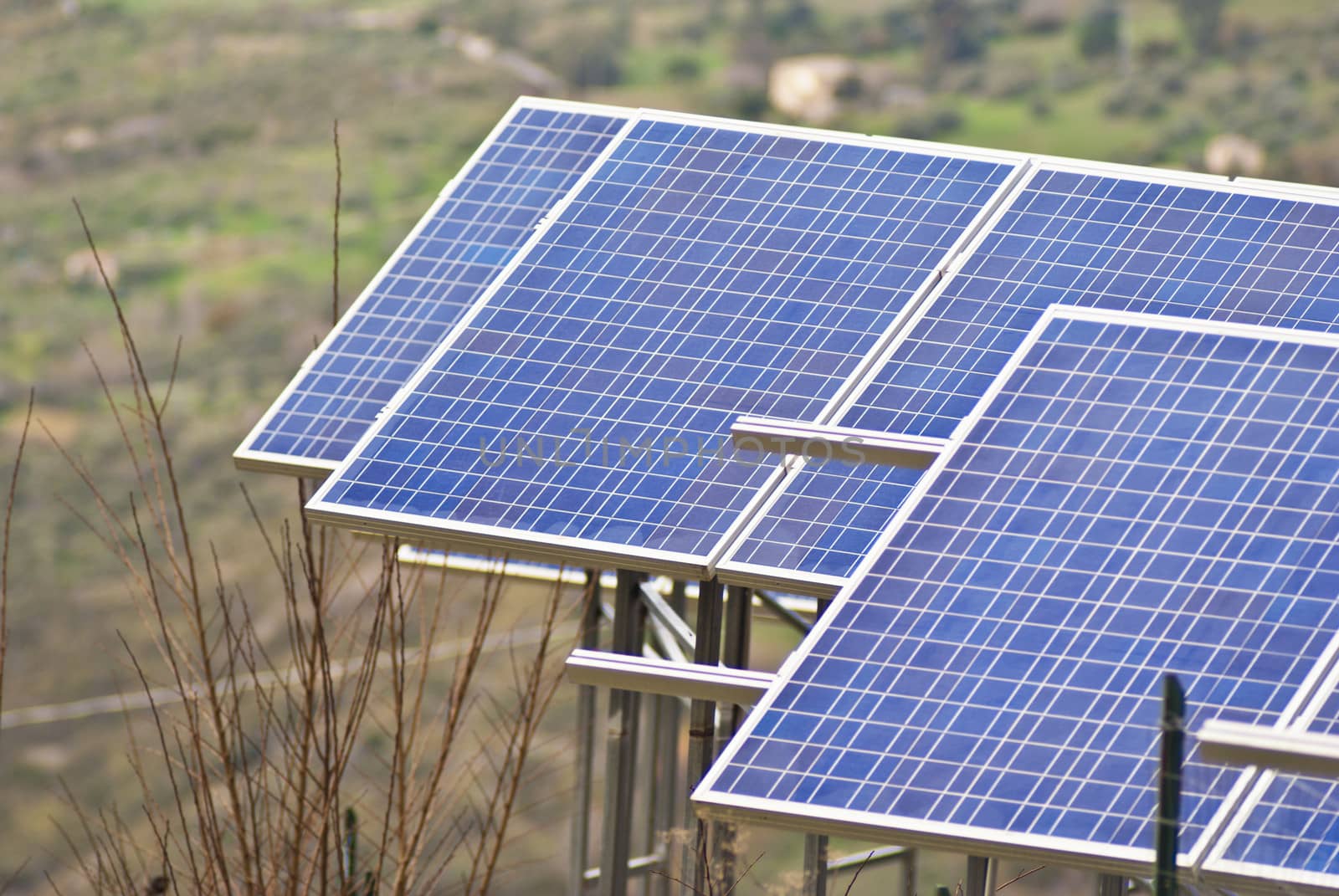 View of solar panels in the Madonie mountains. Sicily