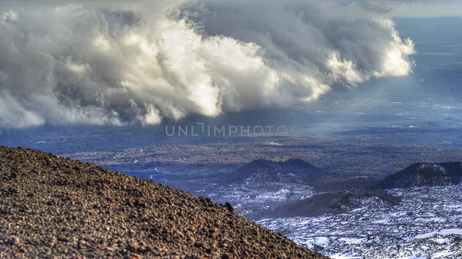 view of  Etna volcano with clouds. sicily