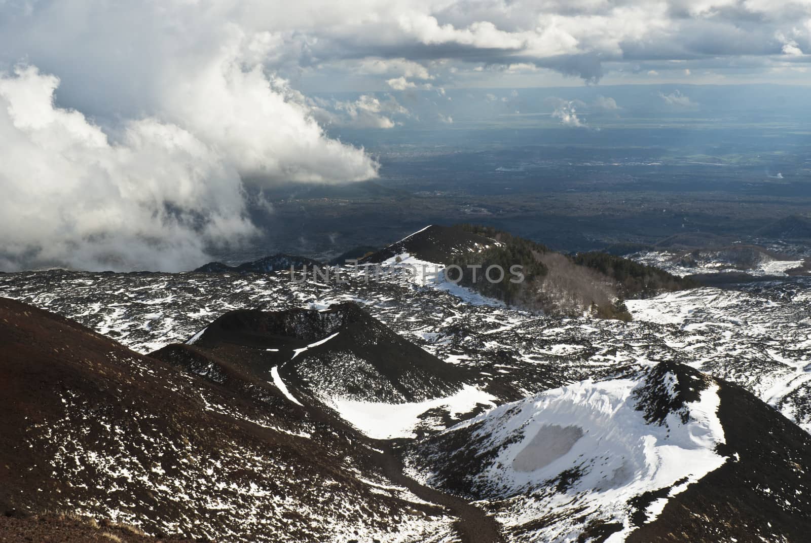 view of  Etna volcano with clouds. sicily