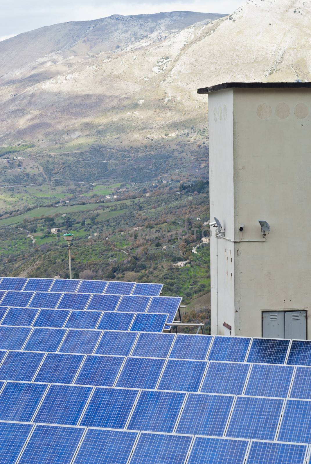 View of solar panels in the Madonie mountains. Sicily