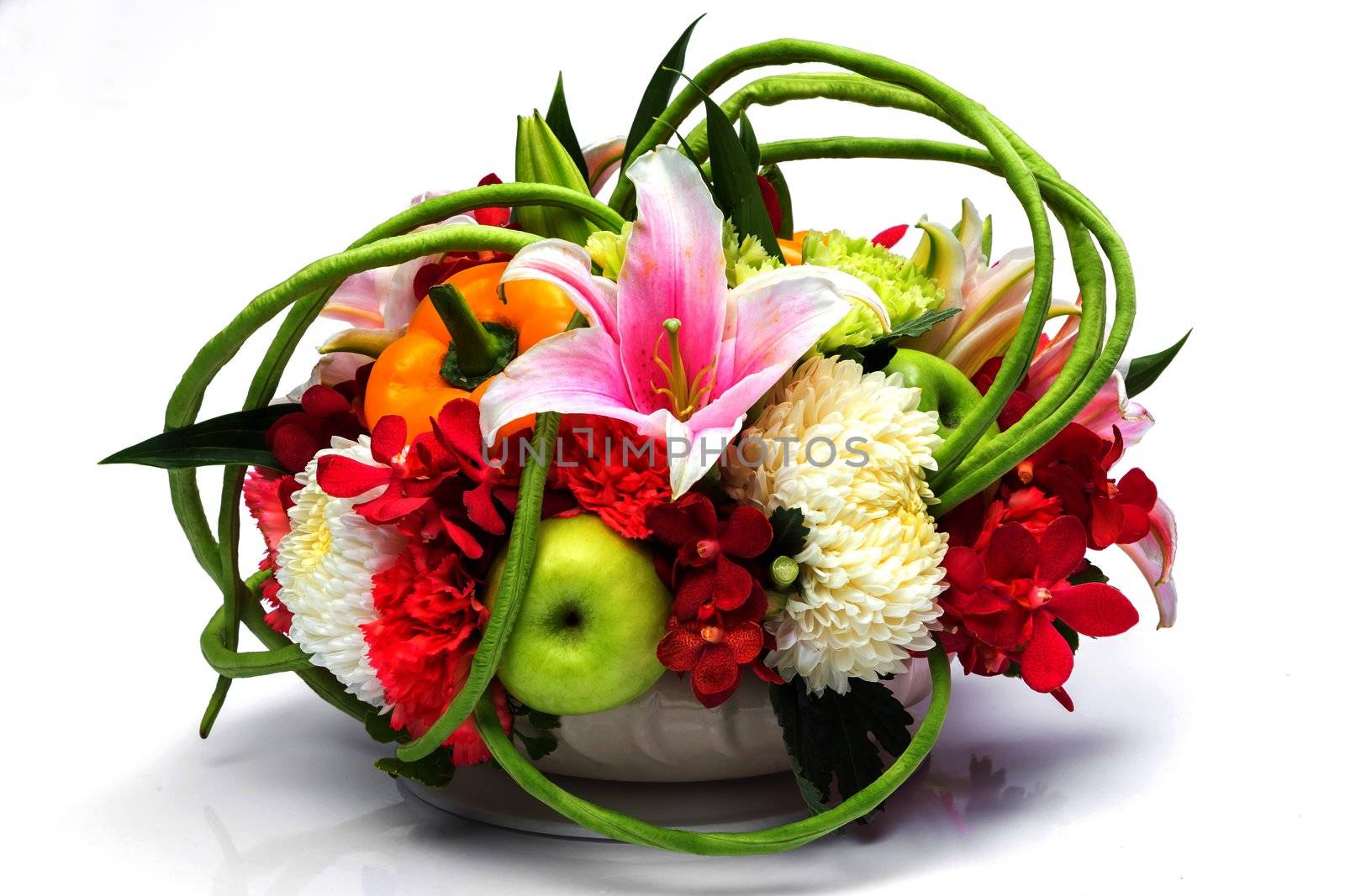 Bouquet of fruits, vegetables and flowers