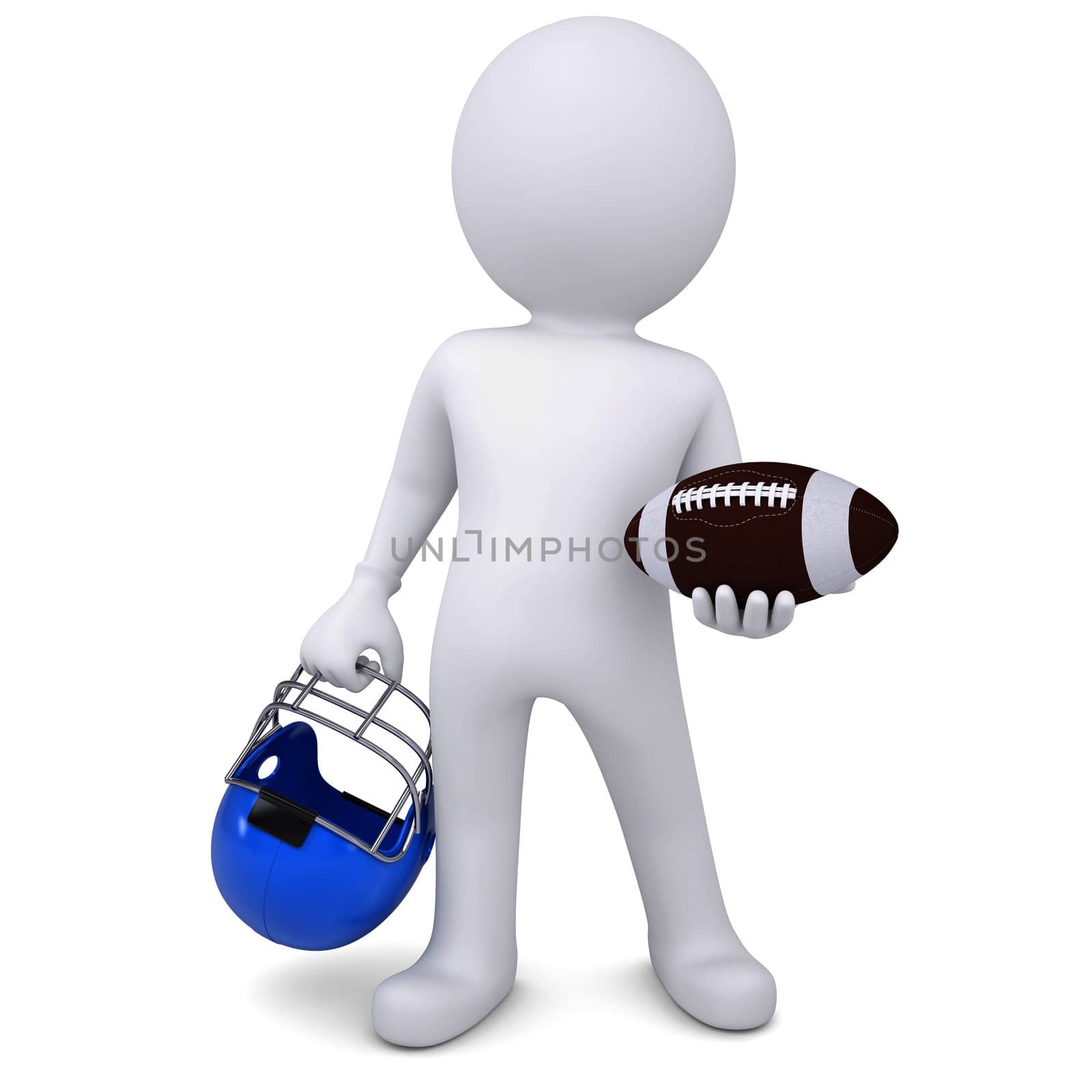 3d white man holding football ball and helmet by cherezoff