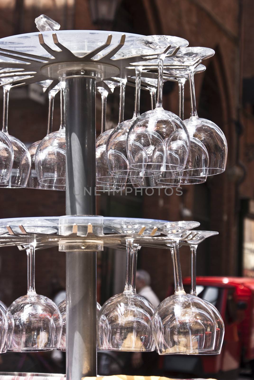 crystal wineglasses  near a luxurious bar