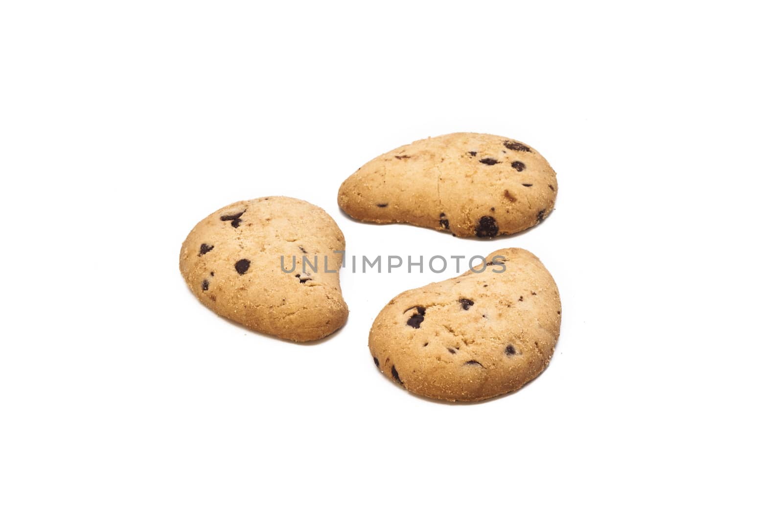 Cookies with chocolate drops isolated on white background