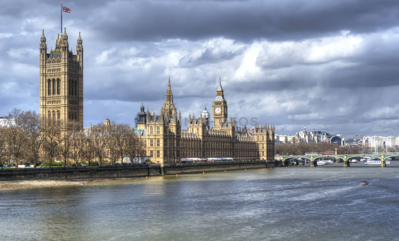 London. Beautiful view of government Houses of Parliament and big ben with Thames river