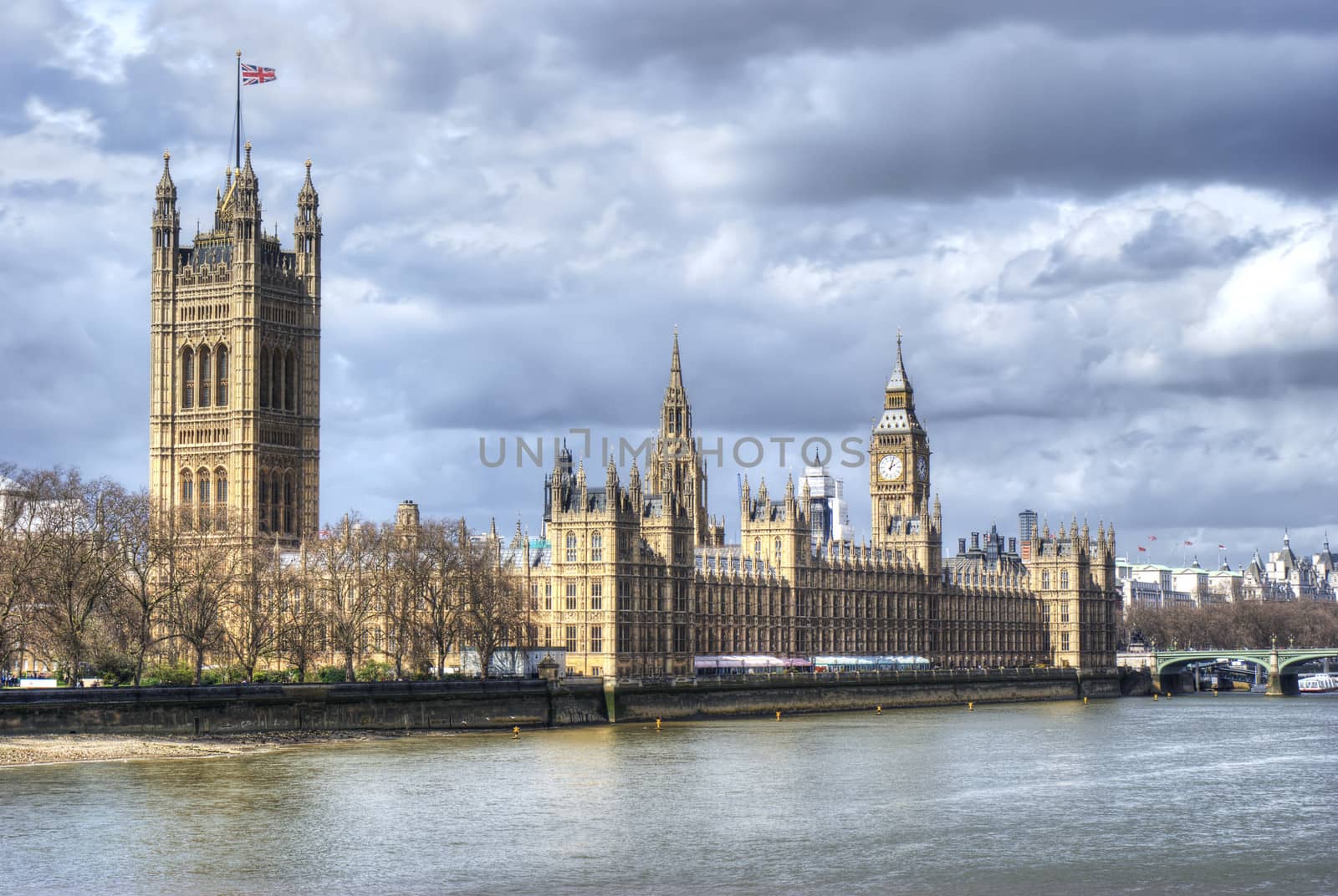London. Beautiful view of government Houses of Parliament and big ben with Thames river