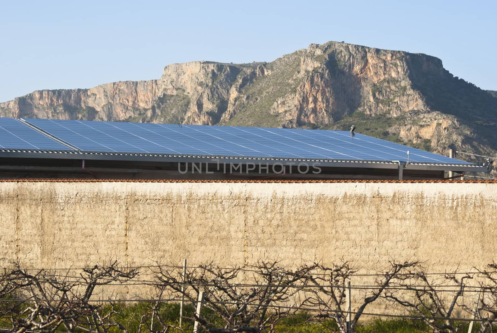 view of solar panels in the mountains. Sicily