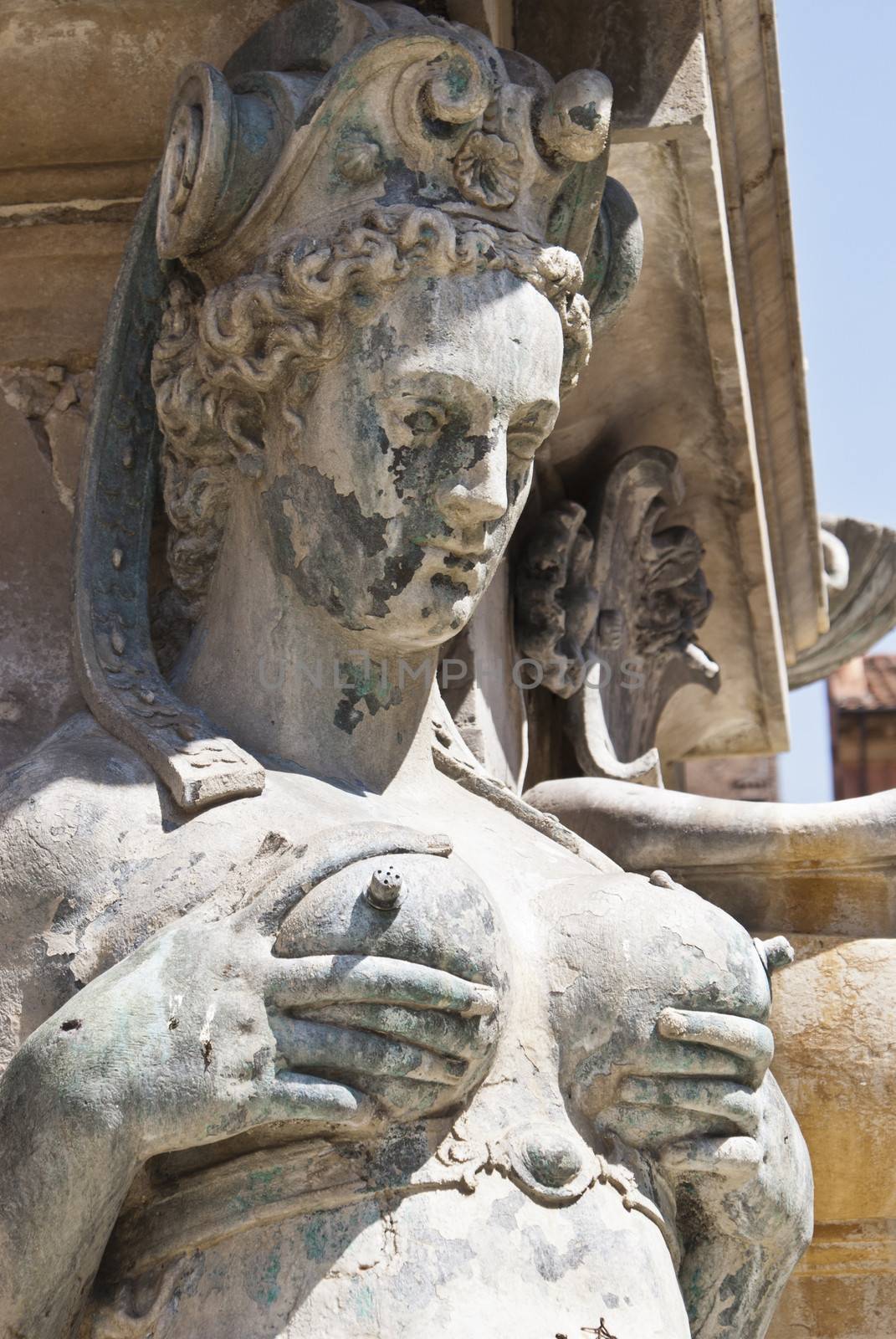 Detail of Neptune Fountain in Bologna.  Italy