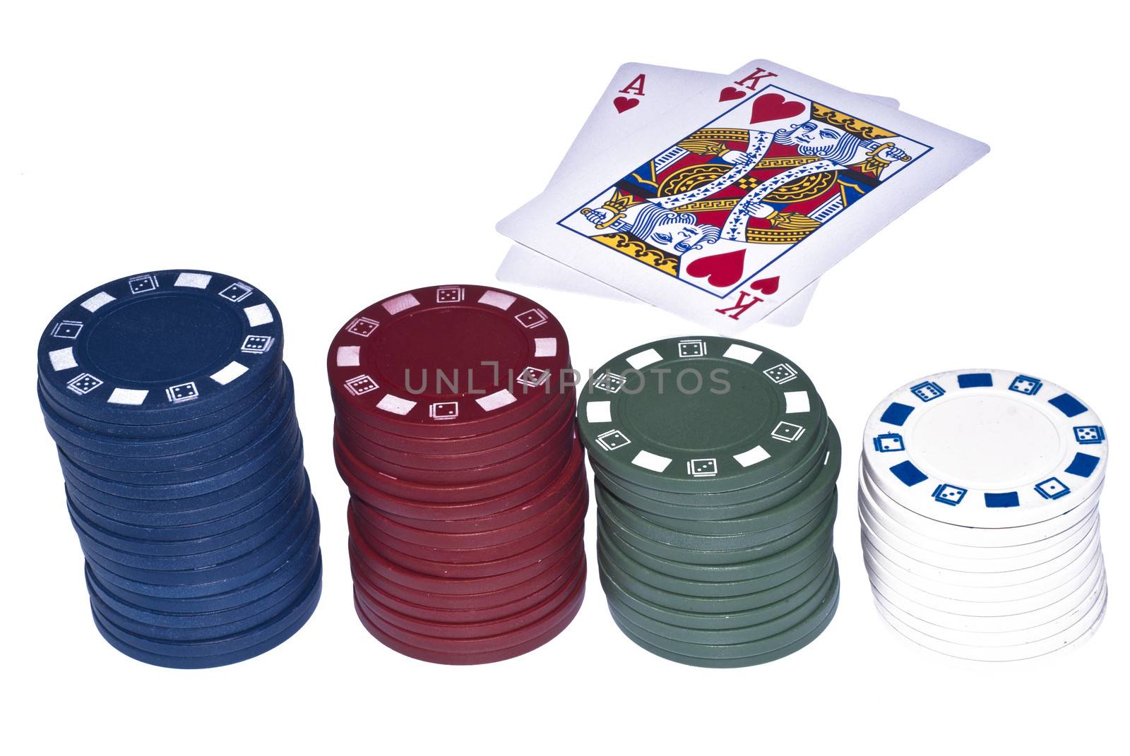 Isolated Ace and King card with poker chips 
