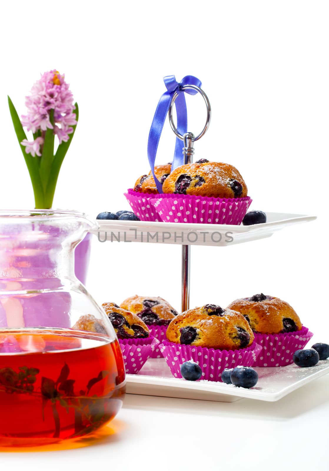 Blueberry muffins on white background