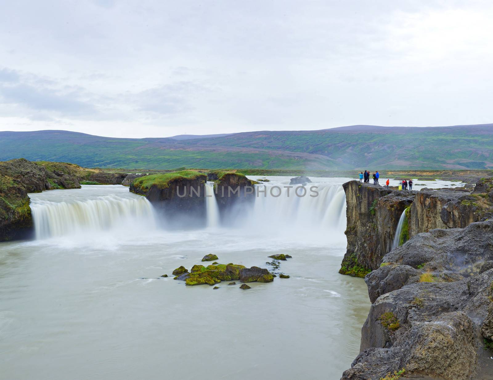 Godafoss, 'Fall of the Gods', one of the most famous and beautiful falls in Iceland. Panorama