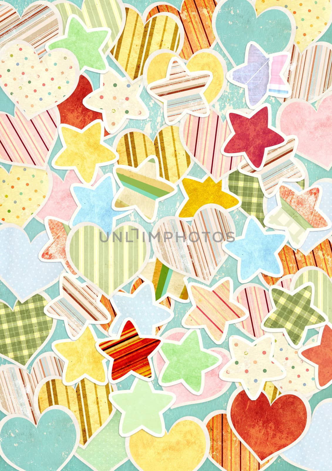 Valentine background with paper hearts and stars
