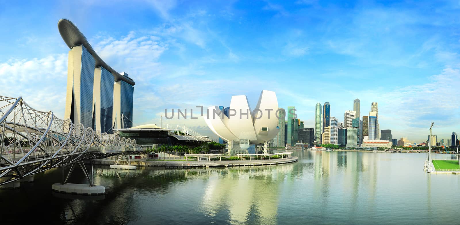 Singapore skyline. View from Helix Bridge