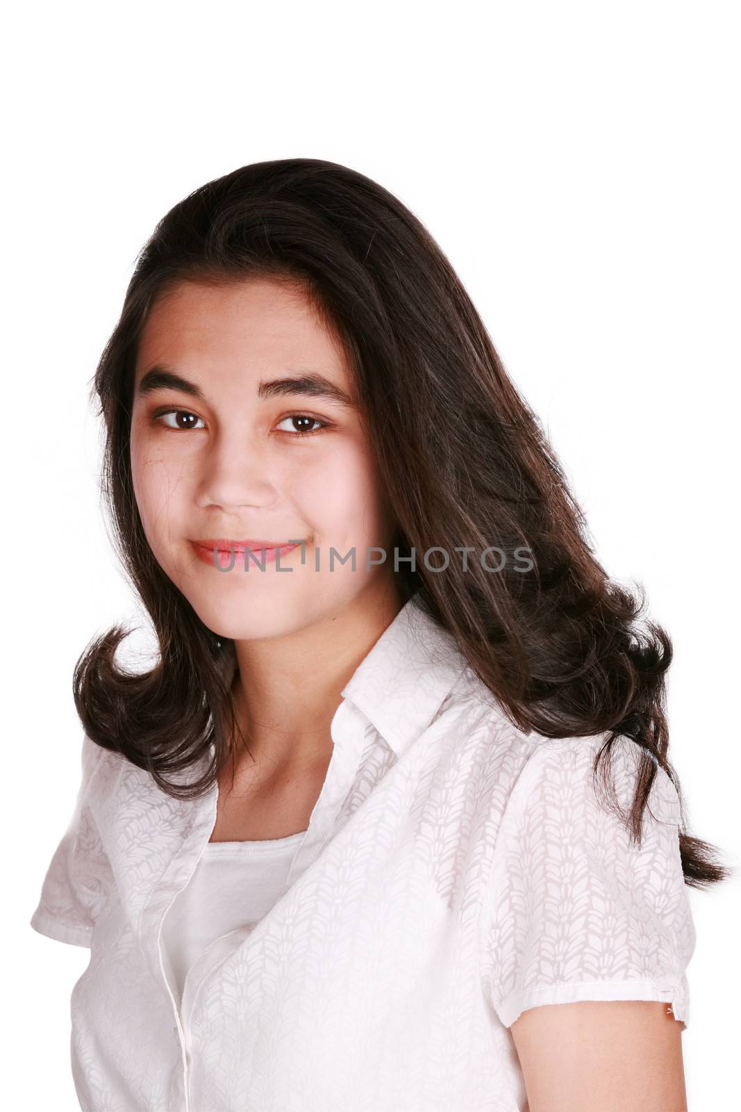 Beautiful biracial teen girl smiling, confident 