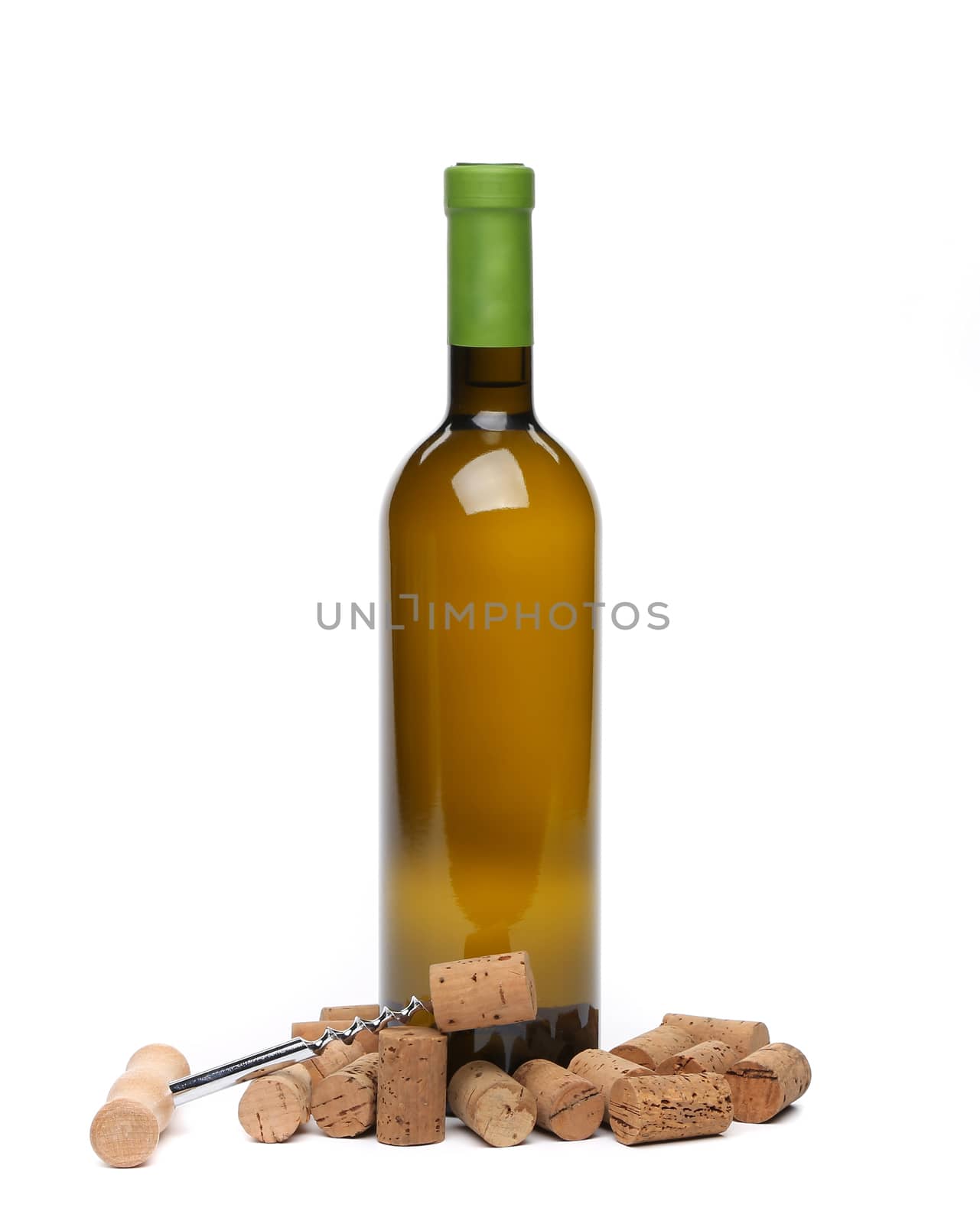 A bottle of wine, corks and corkscrew. by indigolotos