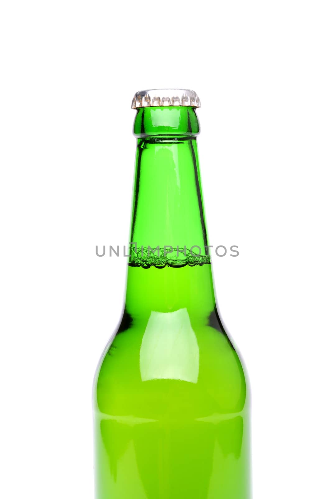 Top one bottle of beer isolated onthe white background
