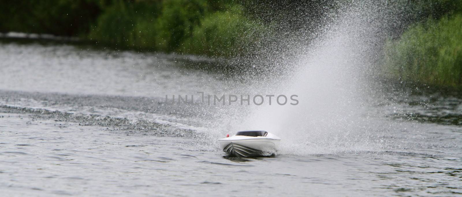 model speed boat on water