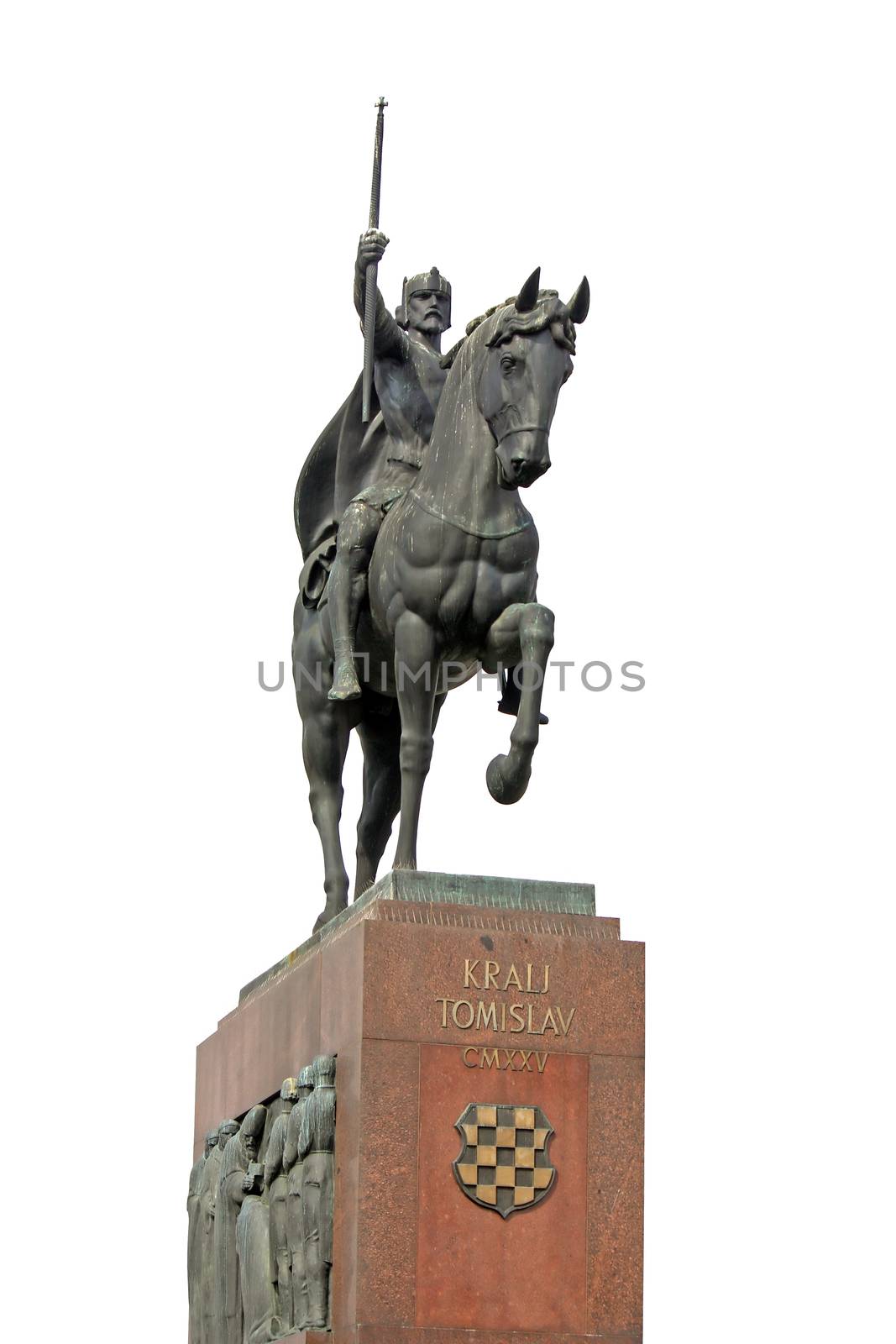 Monument of king Tomislav, first King of the Croatian Kingdom in the Middle Ages, on white