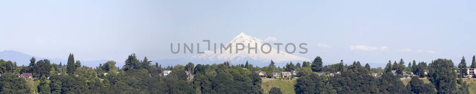 Mount Hood with Clear Blue Sky in Rural Oregon Panorama