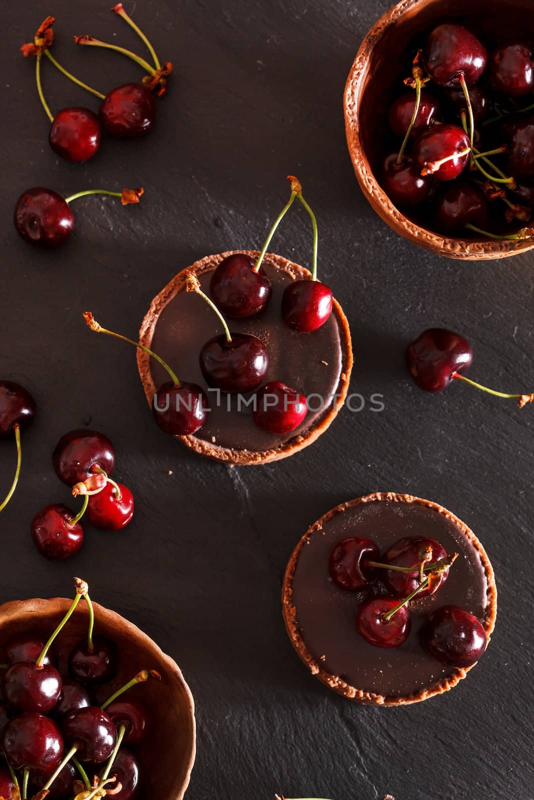 chocolate tart with cherry by shebeko