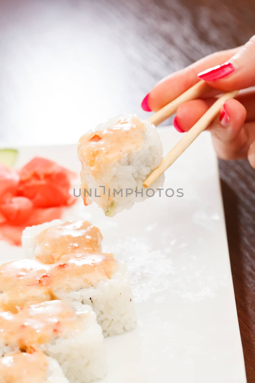 sushi with chopsticks by shebeko
