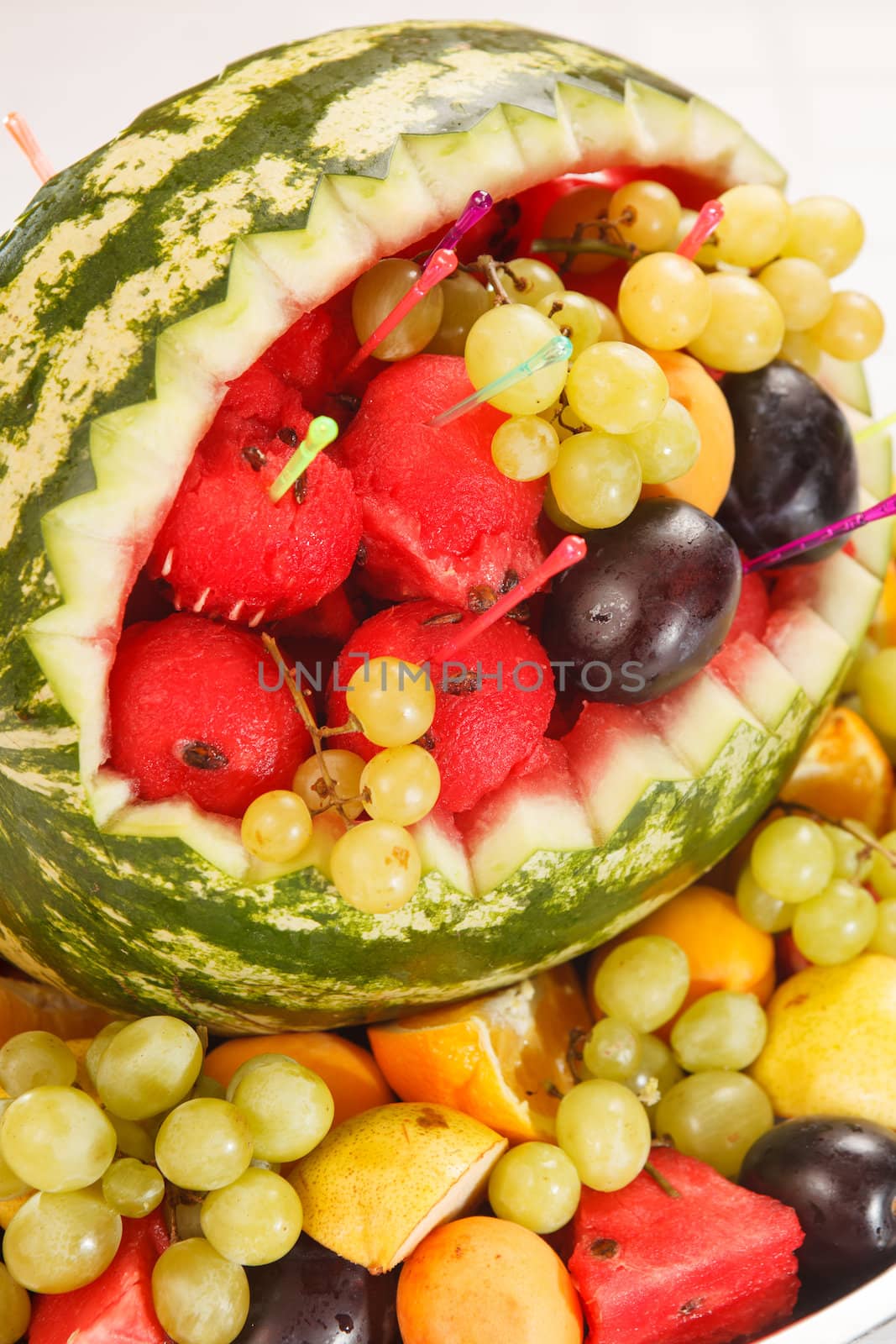 fruit salad in watermelon by shebeko