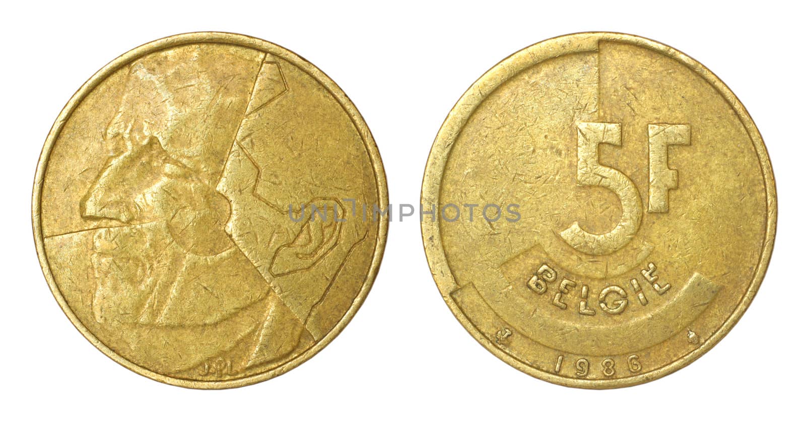 rare retro coin of belgium isolated on white background