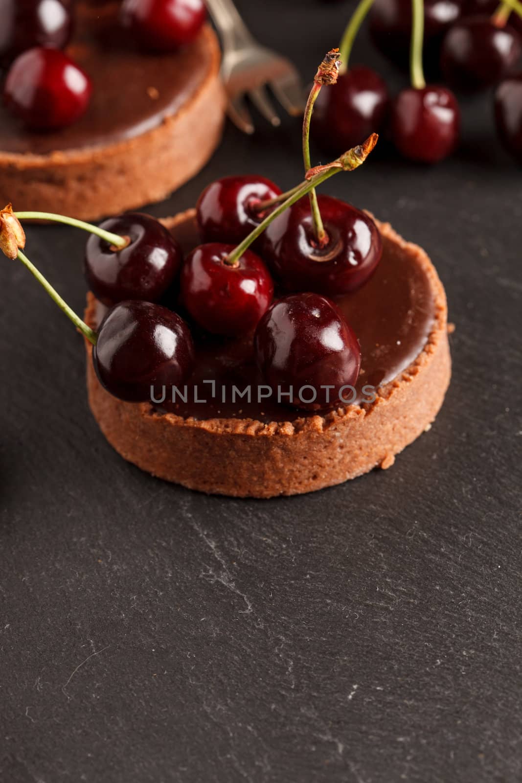 chocolate tart with cherry by shebeko