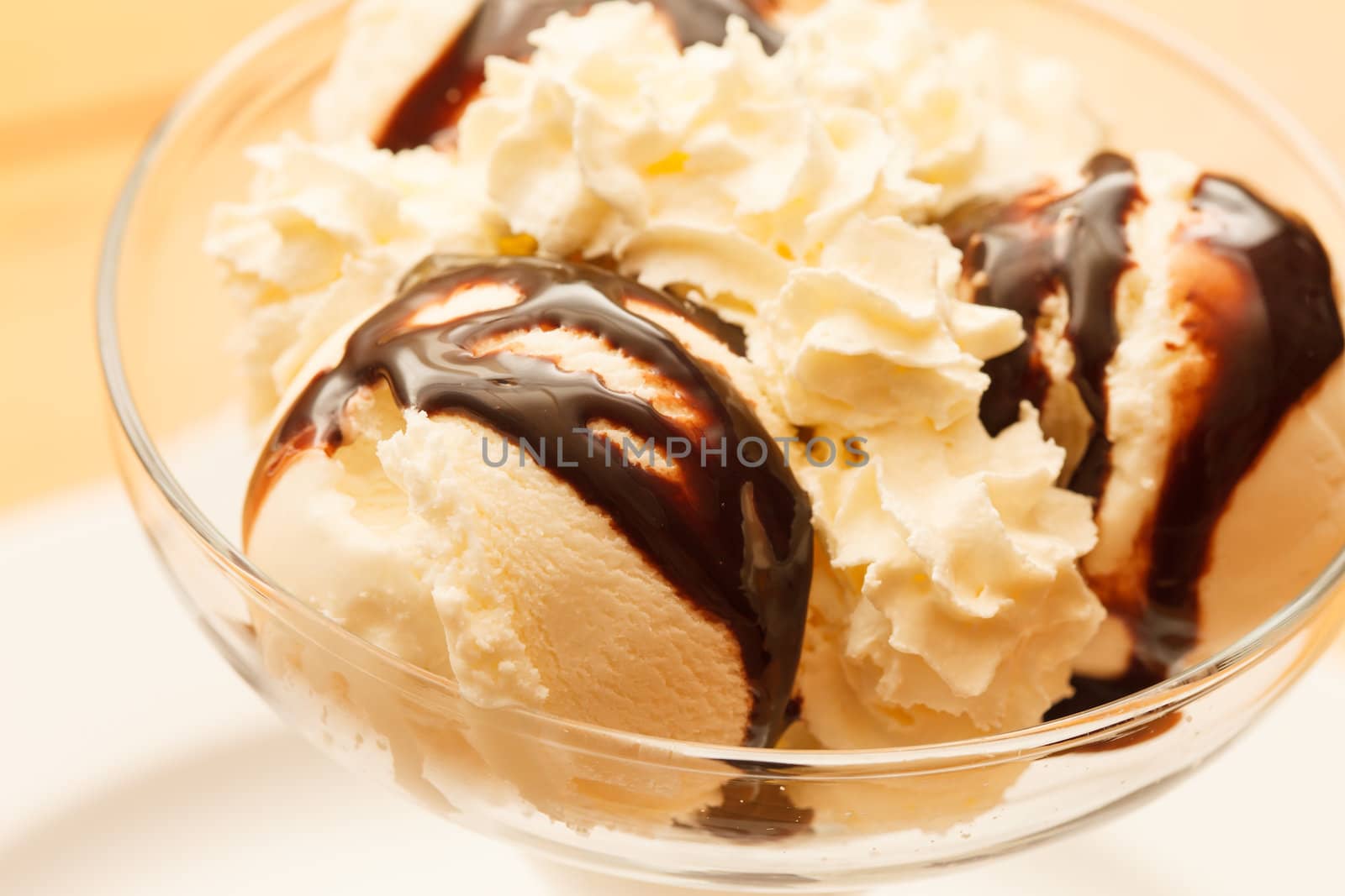 ice cream with chocolate syrup