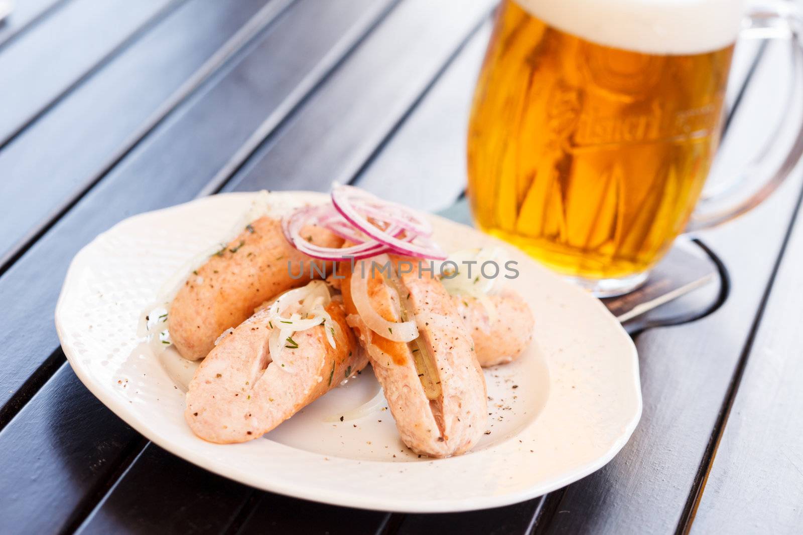 sausages and beer by shebeko