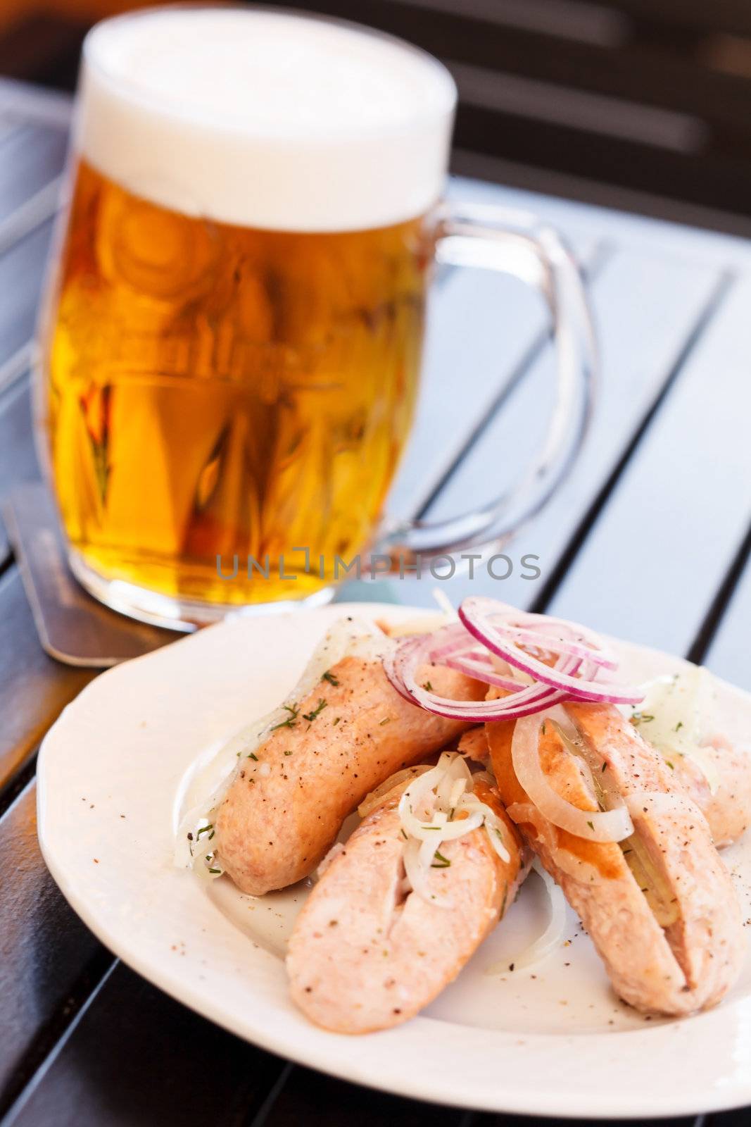 sausages and beer by shebeko