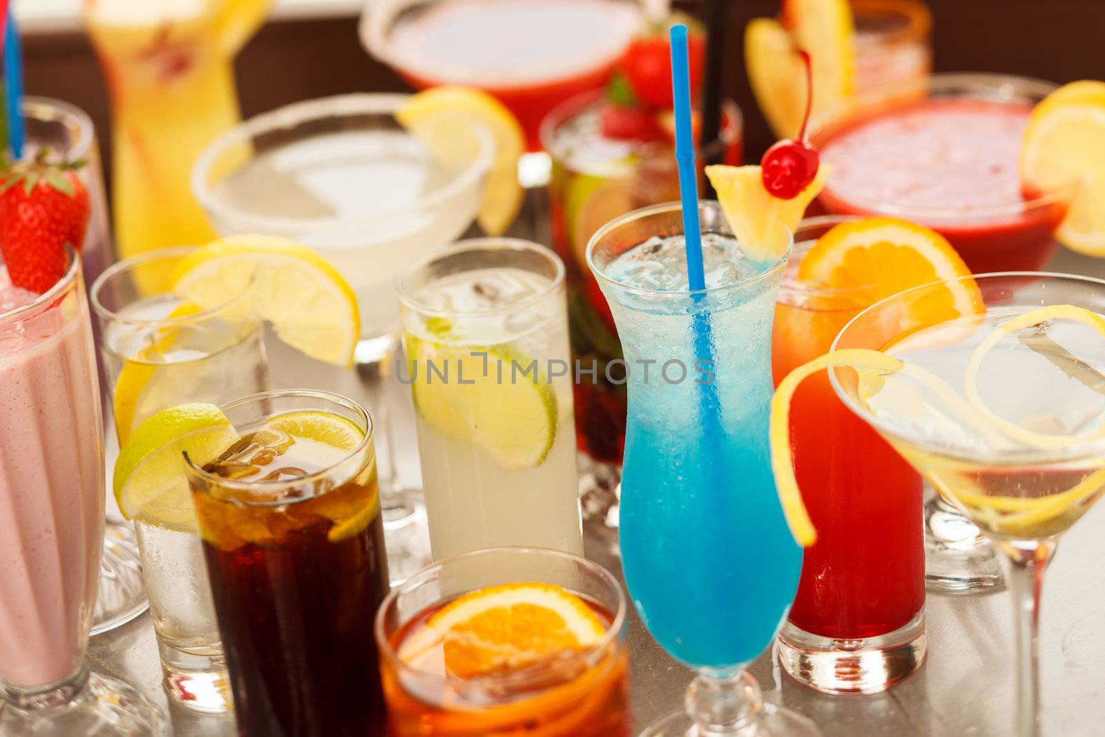 Colorful cocktails close up
