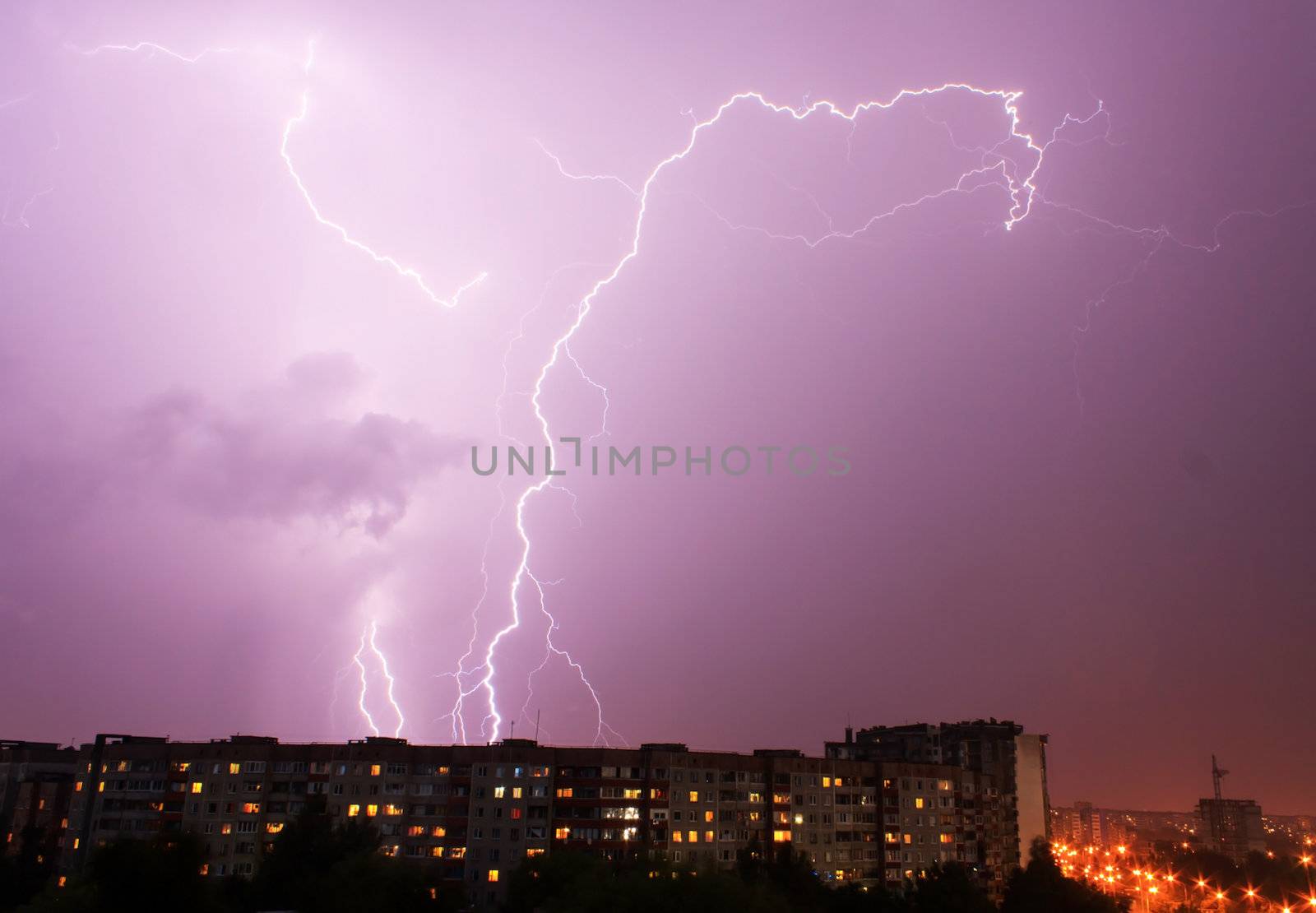 lightning over big city