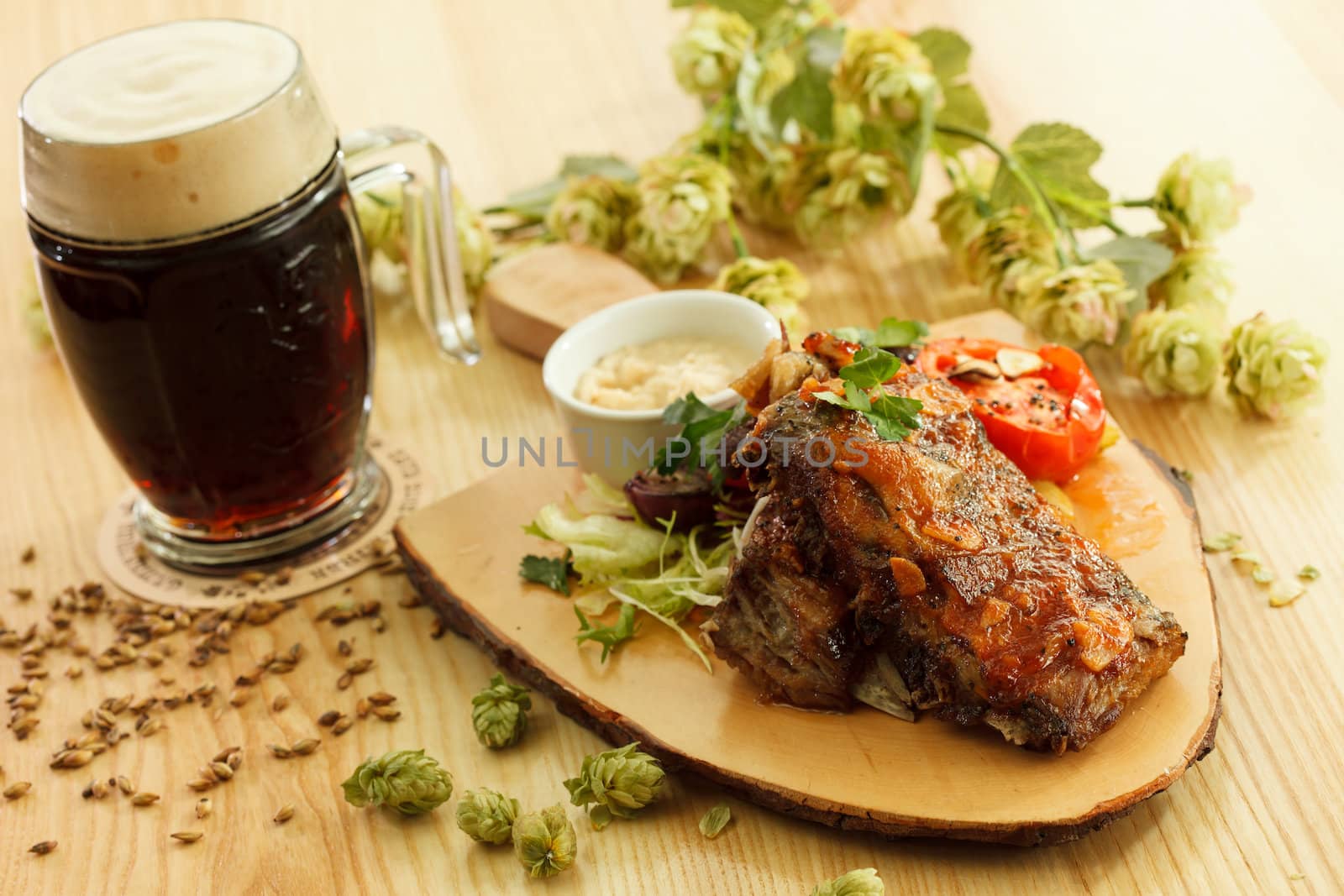 grilled meat with beer