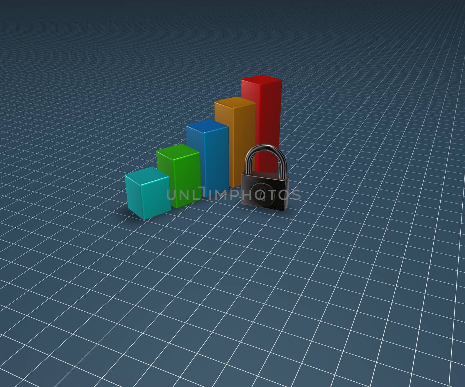 padlock and business graph - 3d illustration