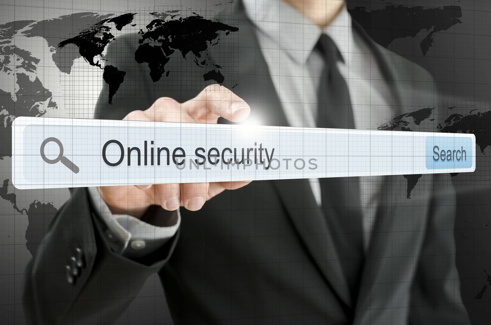 Online security written in search bar on virtual screen.