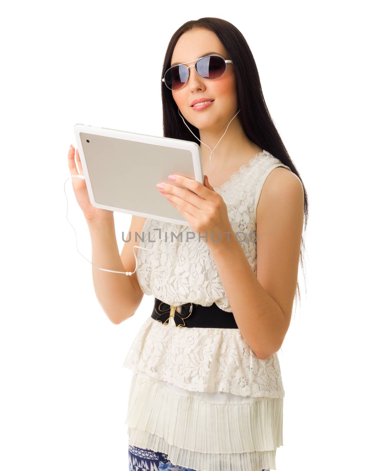 Young girl talks by tablet PC by rbv