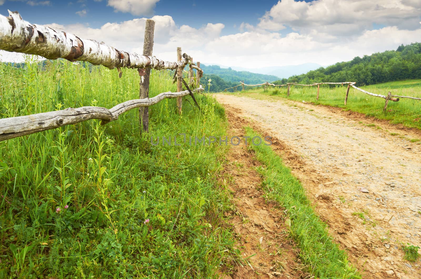 A dirt road in the mountains disappearing into