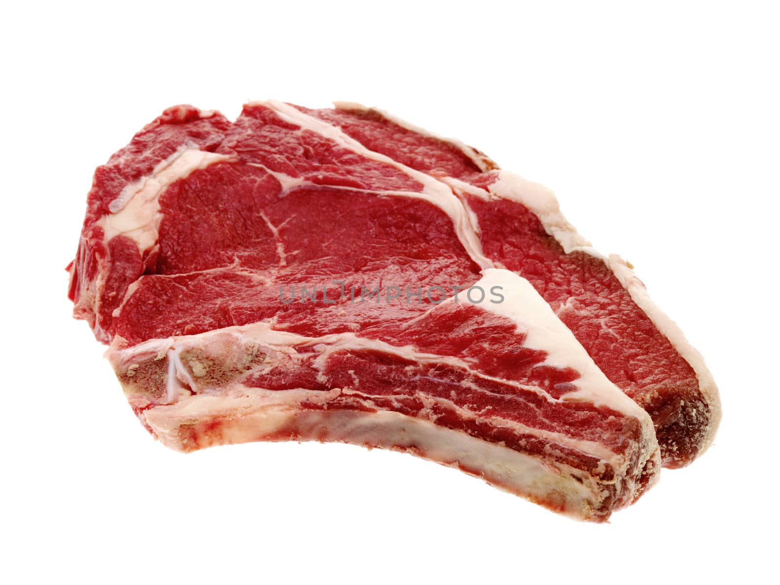 Raw Uncooked Rib Eye Beef Steak Isolated White Background