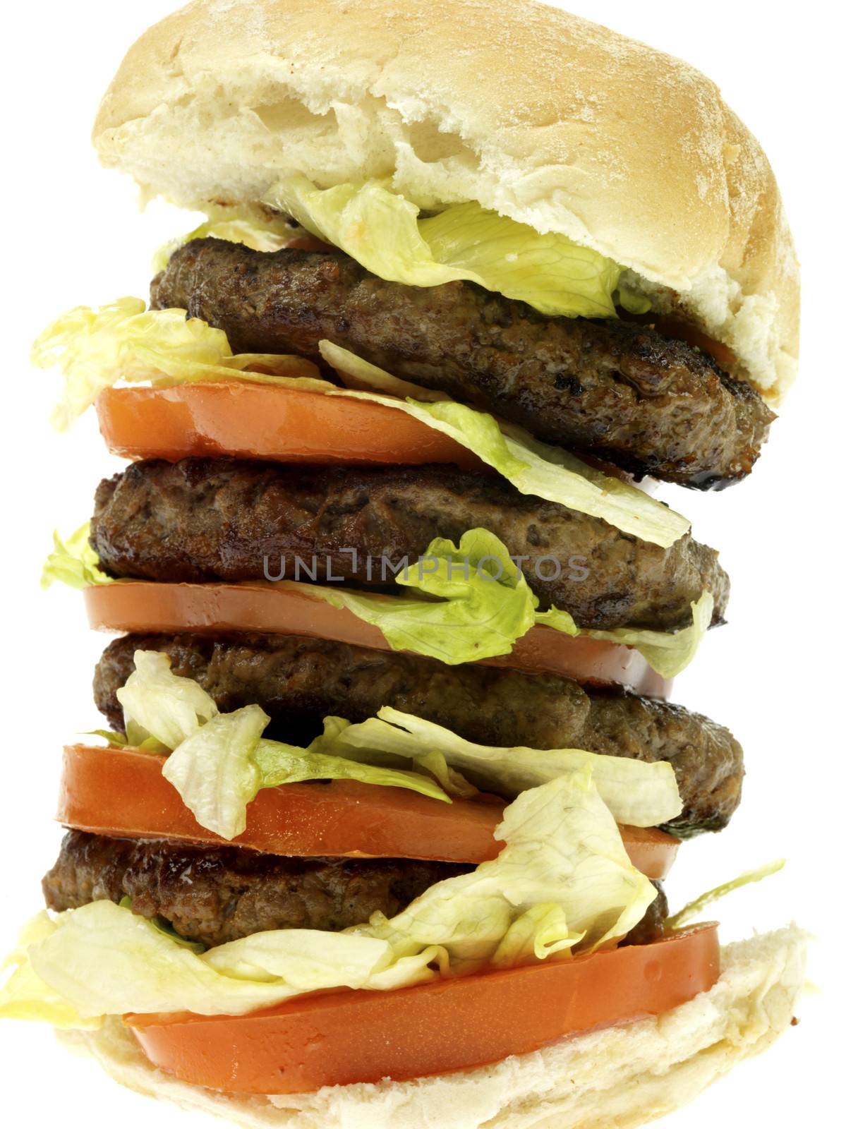 Stack of Quarter Pounder Beefburgers Isolated White Background