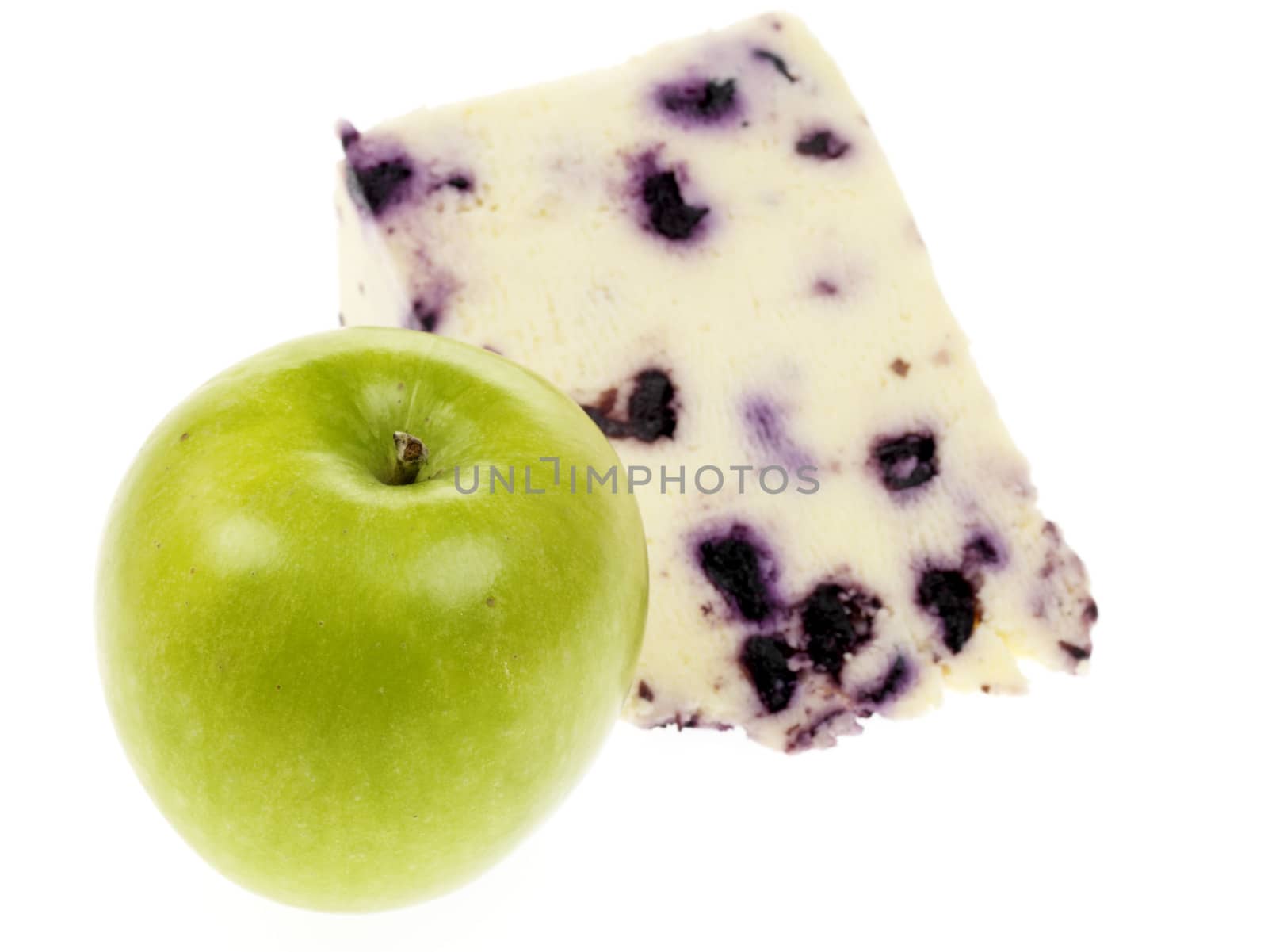 Blueberry White Stilton Cheese with Apple isolated white background