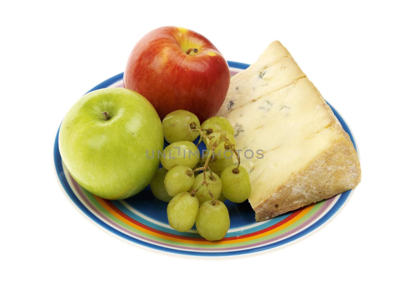 Blue Stilton Cheese with Fruit Isolated White Background