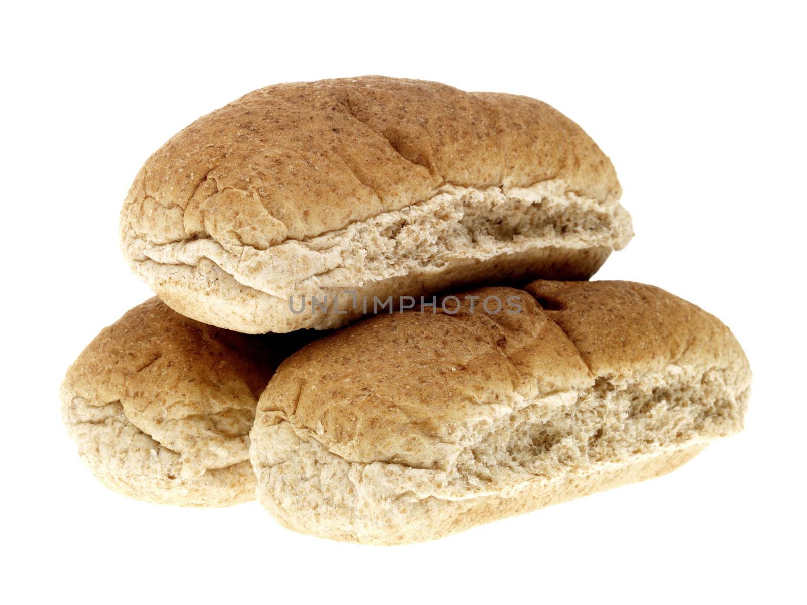 Wholemeal Brown Bread Soft Finger Rolls Isolated White Background