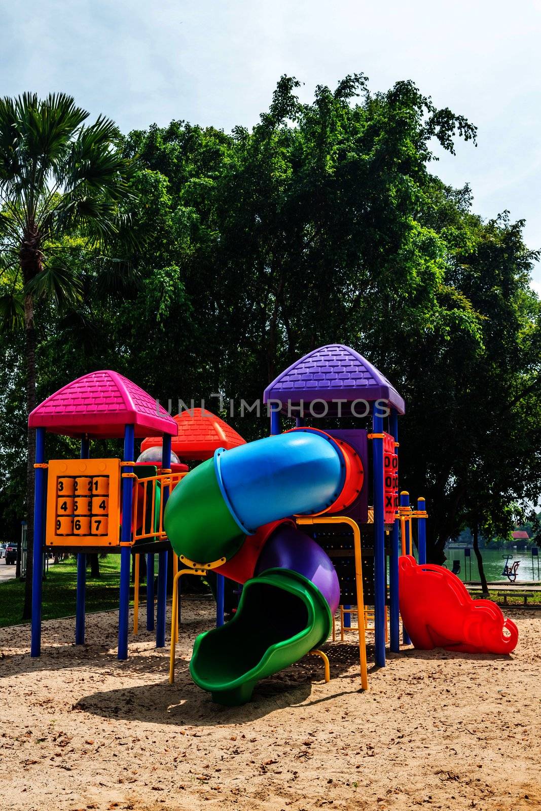 Children outdoor plastic playground in the park