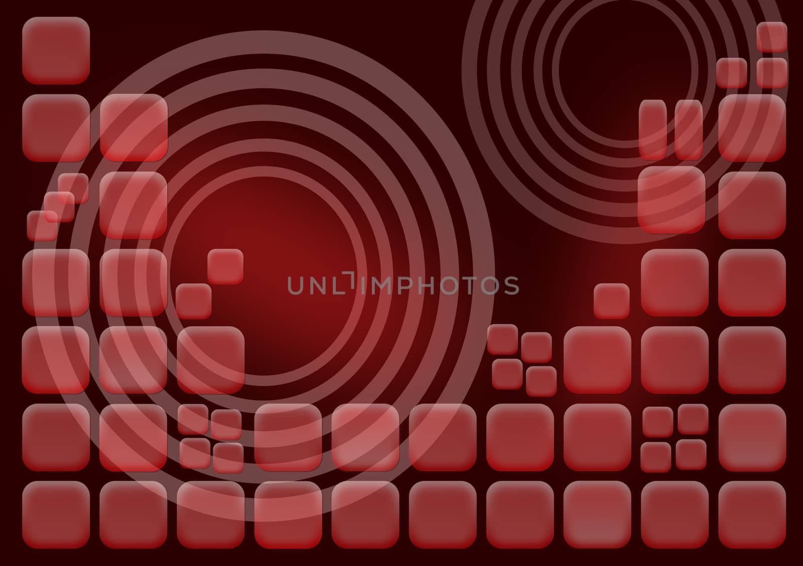 A dark red business background with squares and concentric circles
