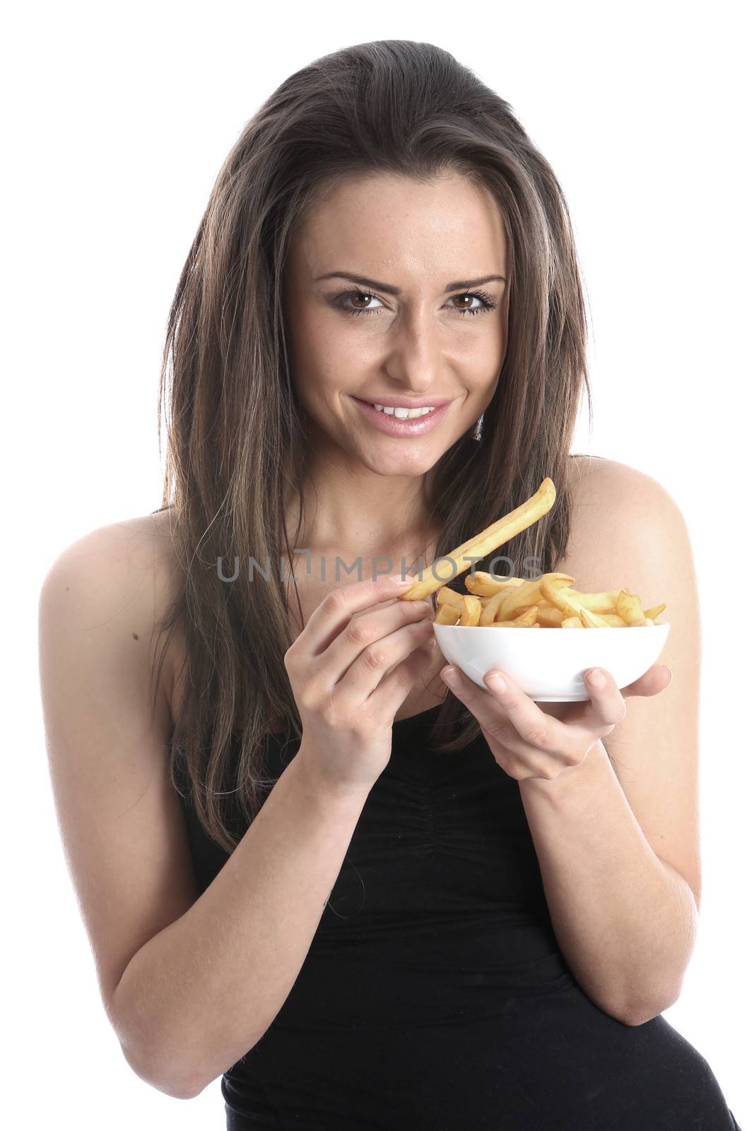 Model Released. Woman Eating Chips by Whiteboxmedia
