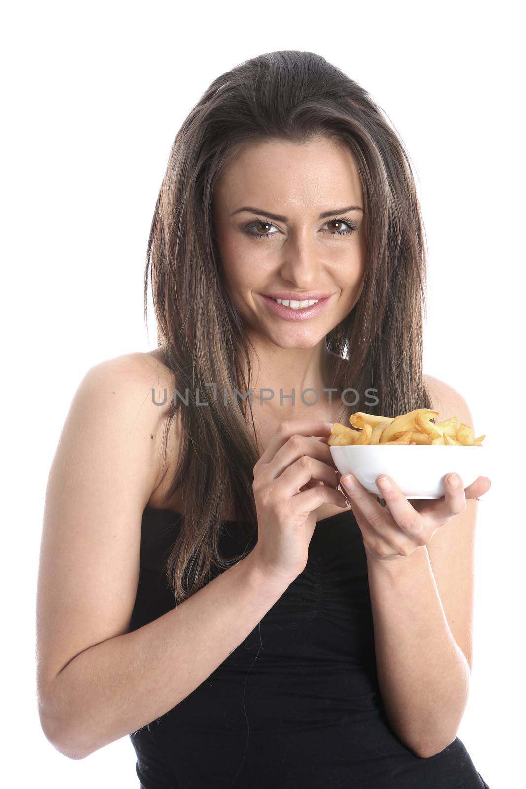 Model Released. Woman Eating Chips by Whiteboxmedia