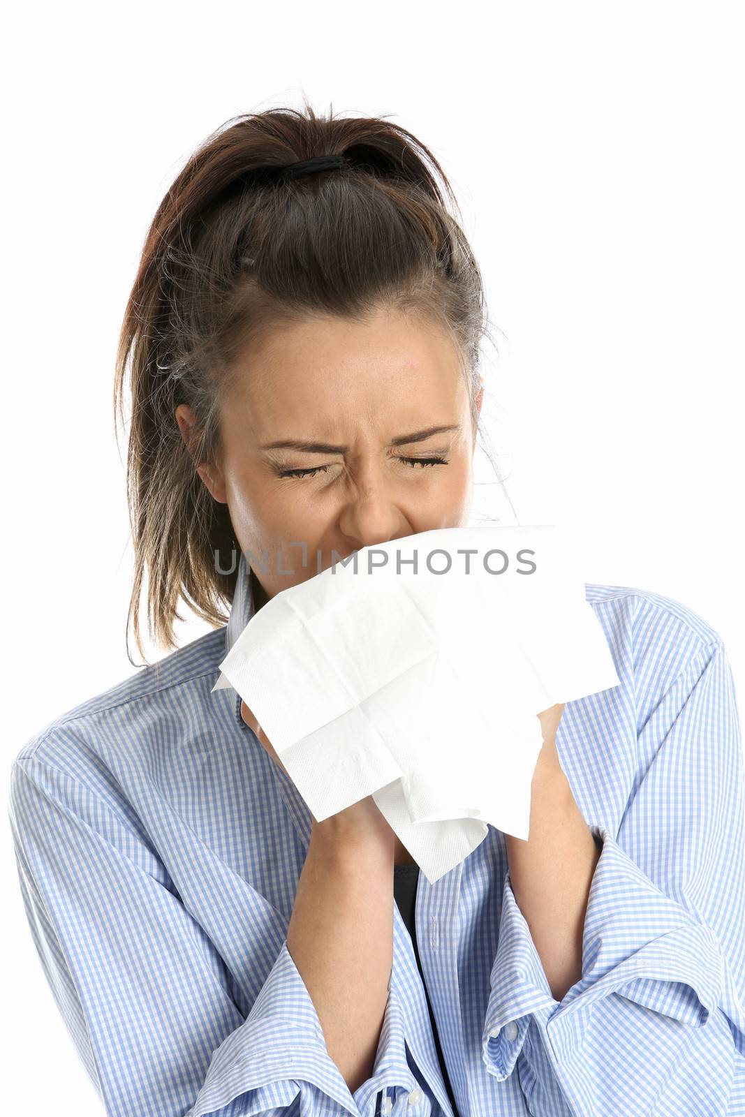 Model Released. Woman Sneezing by Whiteboxmedia