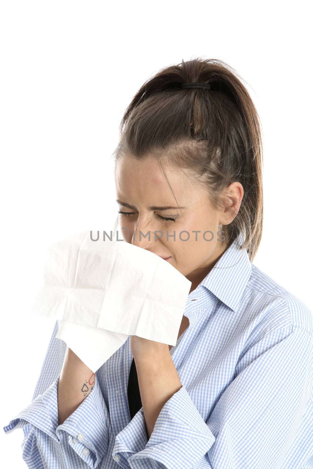 Model Released. Woman Sneezing by Whiteboxmedia
